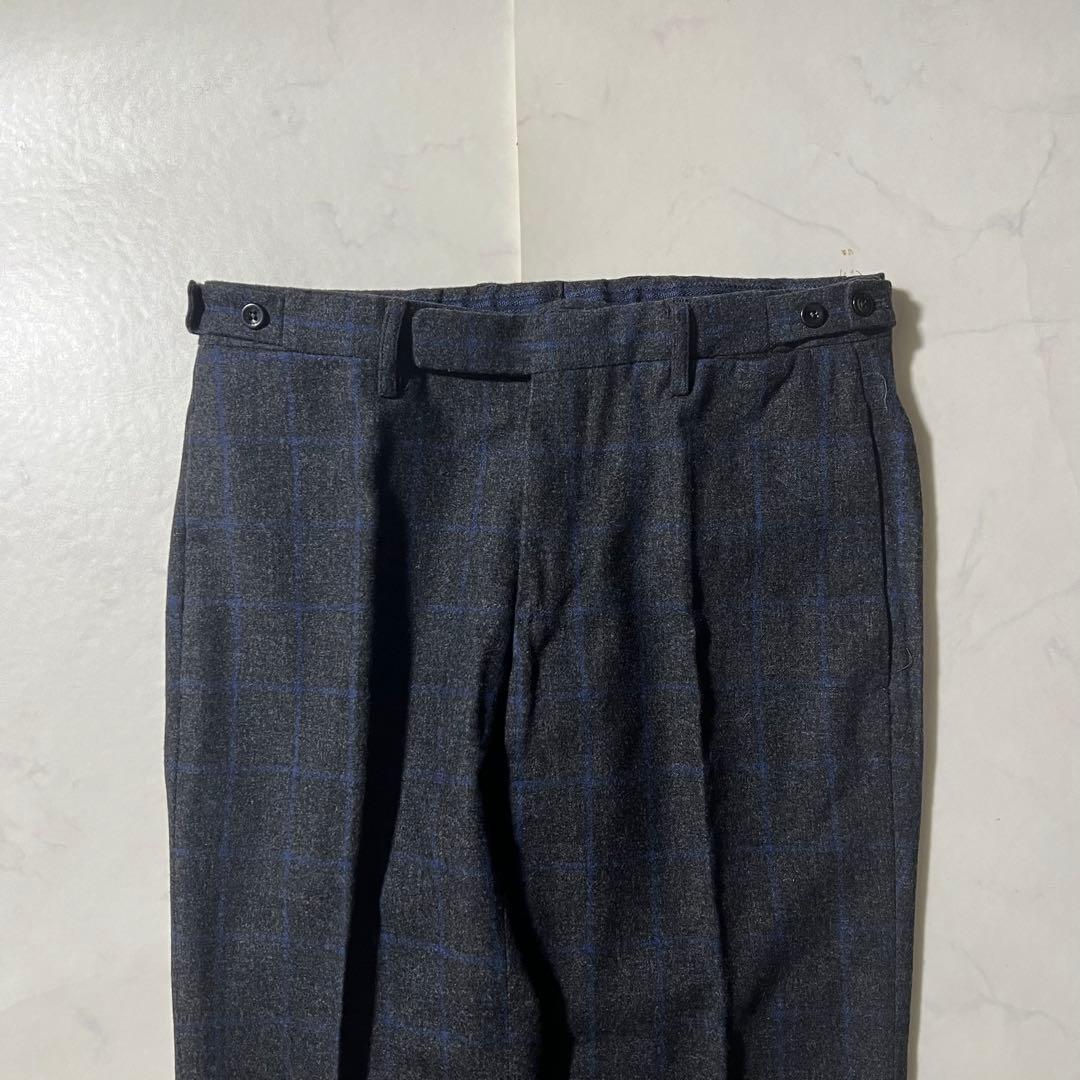 美品 インコテックス ウールスラックス パンツ チェック 48 L グレー系