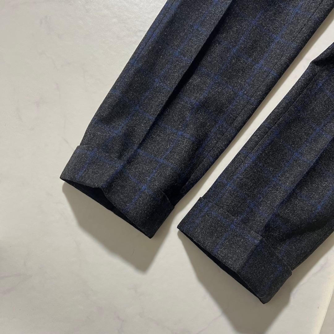 美品 インコテックス ウールスラックス パンツ チェック 48 L グレー系