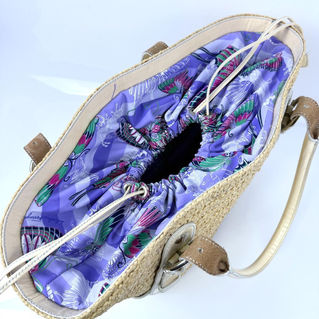 美品　サルヴァトーレフェラガモ ストロー ラタン ガンチーニ カゴバッグ