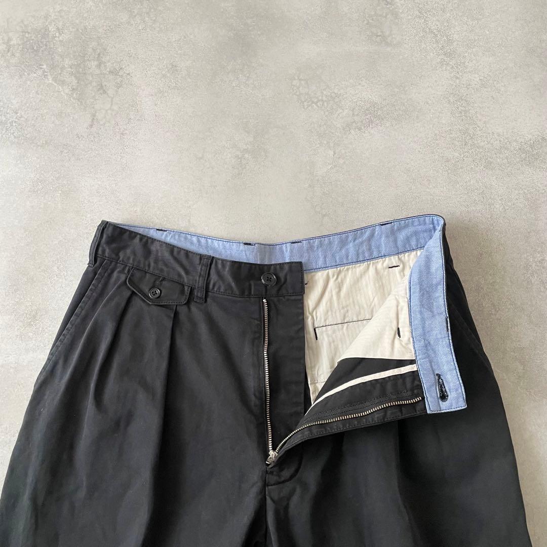 BEAMS PLUS 2プリーツチノトラウザーズ ブラック M 日本製