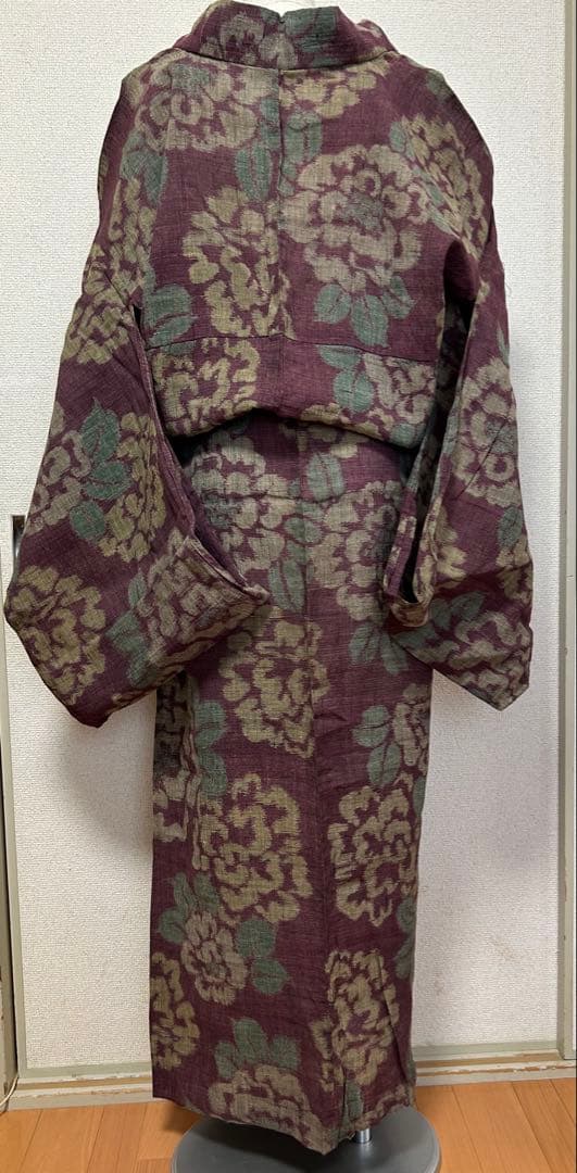 上布 単衣 浴衣 牡丹 麻 夏着物 身丈156 検索)能登上布 越後 本麻 古布