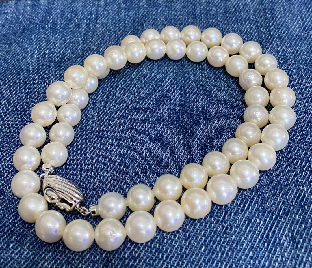 本真珠 ネックレス パール シルバー刻印 40cm 約8mmぐらい