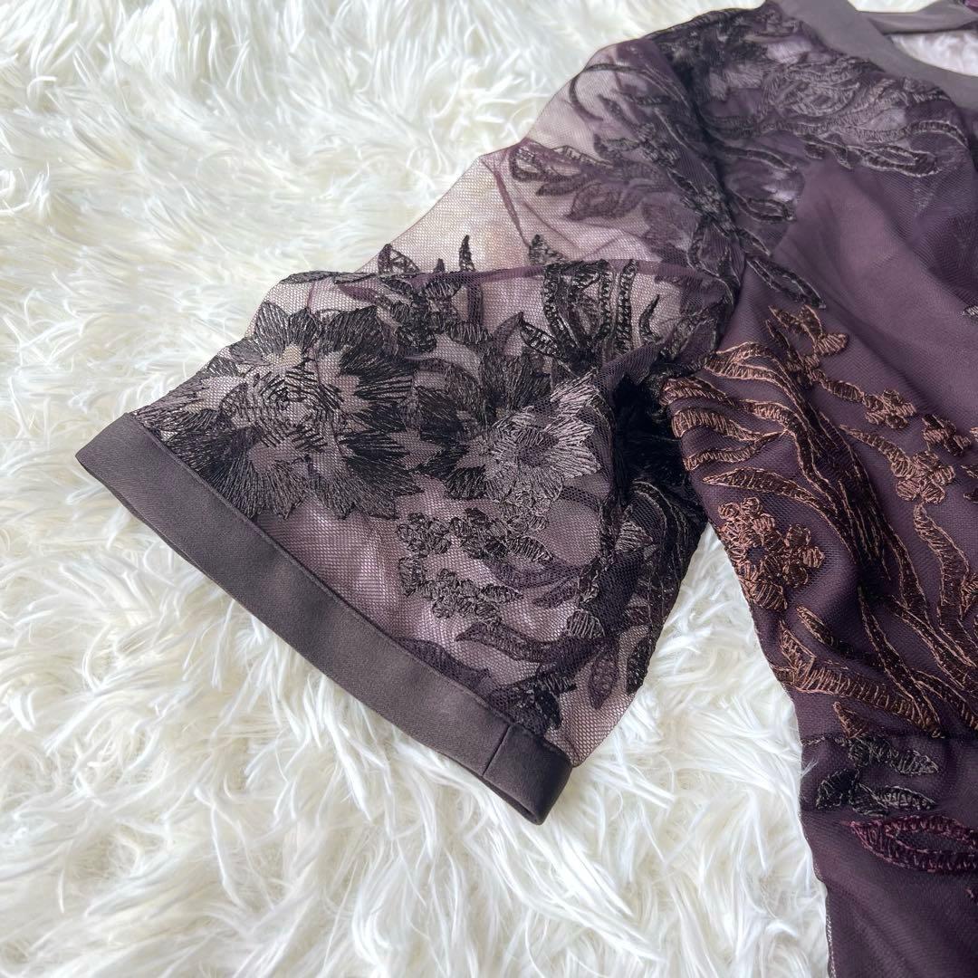 【新品】etoll. エトル　グラデーション刺繍レースフレアドレス　ブラウン