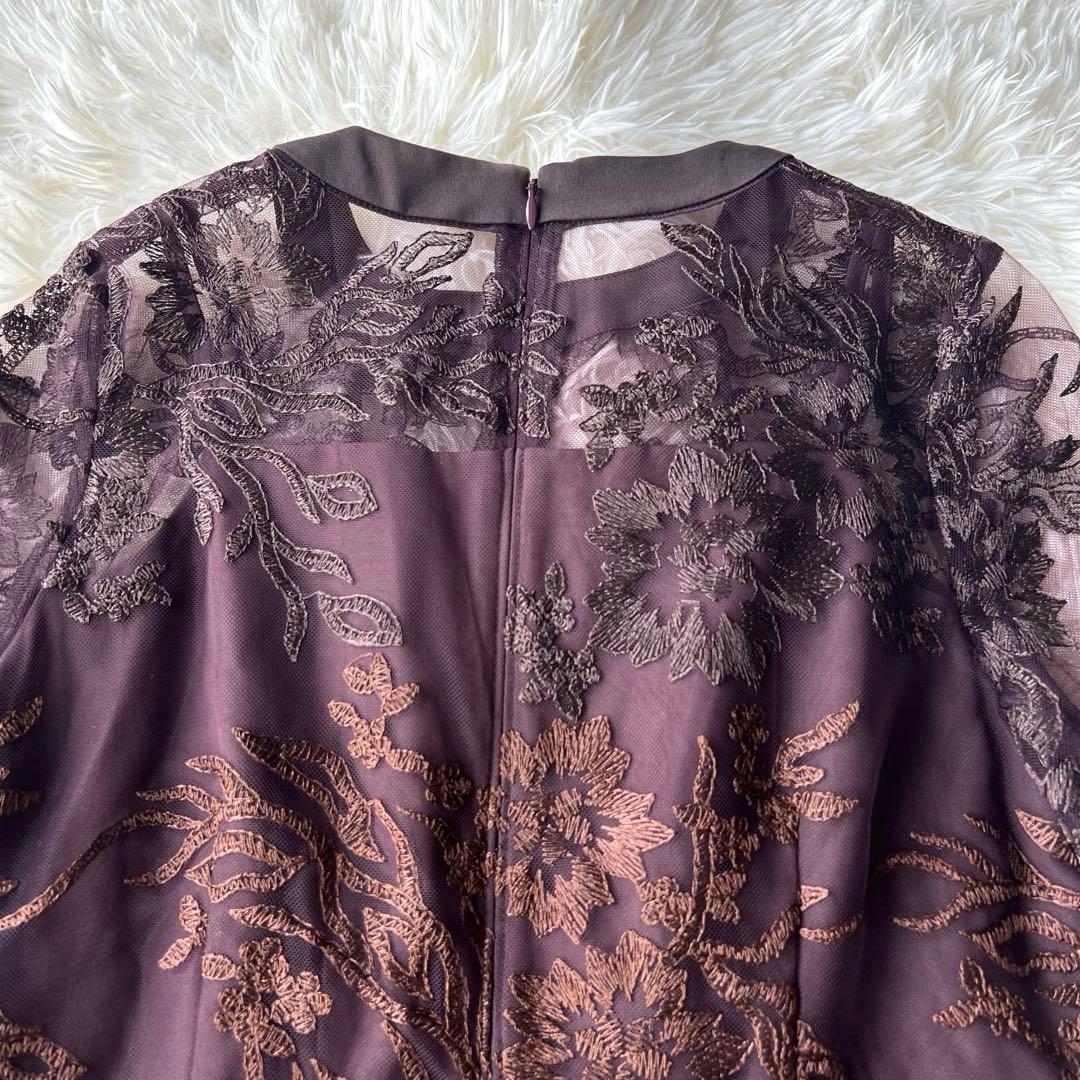 【新品】etoll. エトル　グラデーション刺繍レースフレアドレス　ブラウン