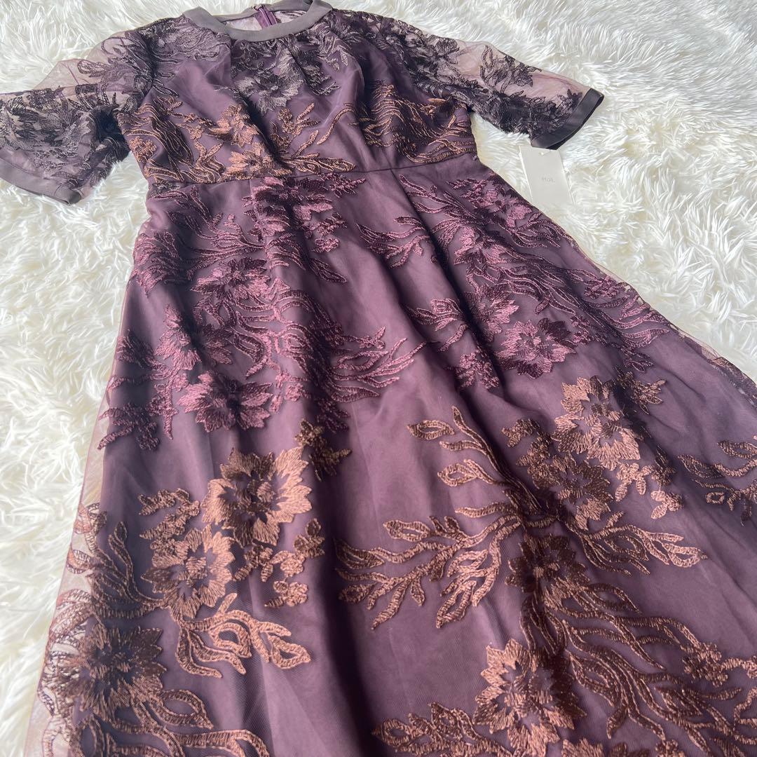 【新品】etoll. エトル　グラデーション刺繍レースフレアドレス　ブラウン