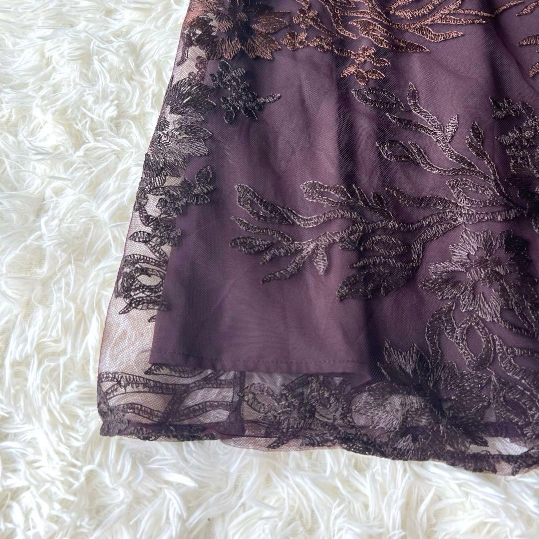 【新品】etoll. エトル　グラデーション刺繍レースフレアドレス　ブラウン