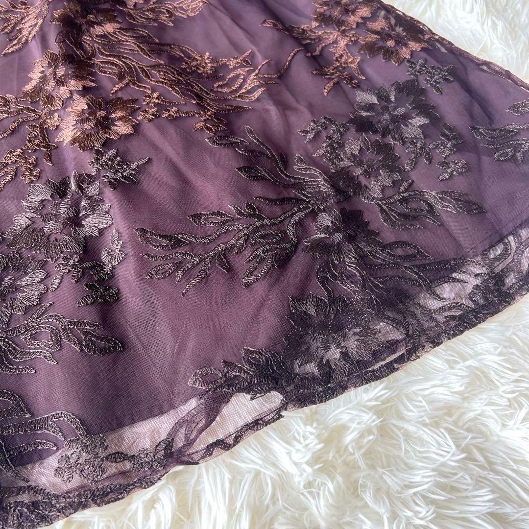 【新品】etoll. エトル　グラデーション刺繍レースフレアドレス　ブラウン