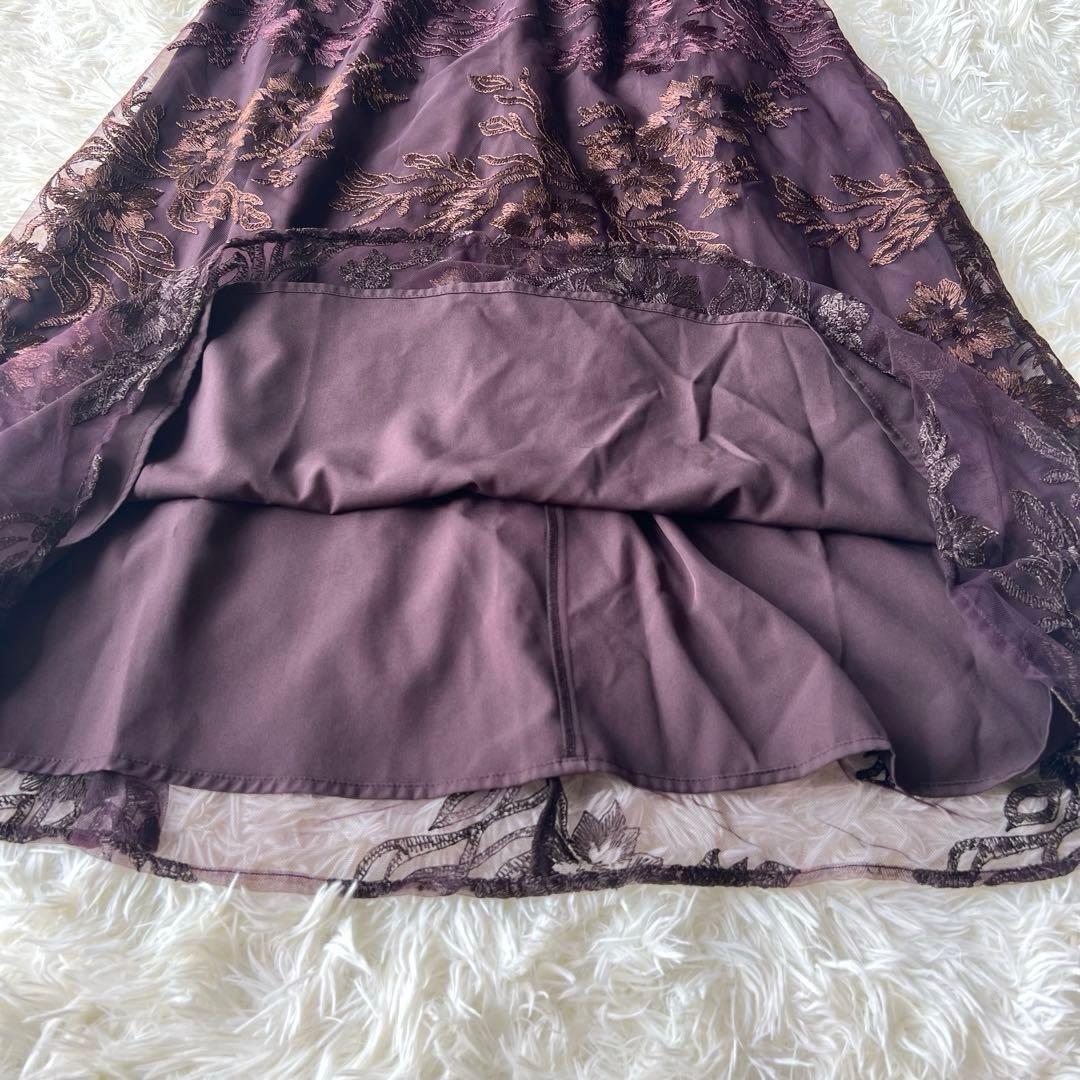 【新品】etoll. エトル　グラデーション刺繍レースフレアドレス　ブラウン