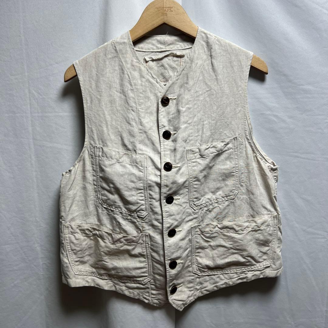 45R 908 リネン　ベスト　生成り　4ポケット　麻100%