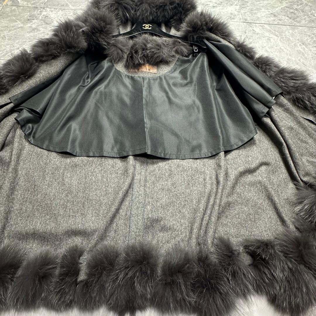 極美品♡カシミヤ　バルマン　3wayケープポンチョ　フォックスファー　グレー