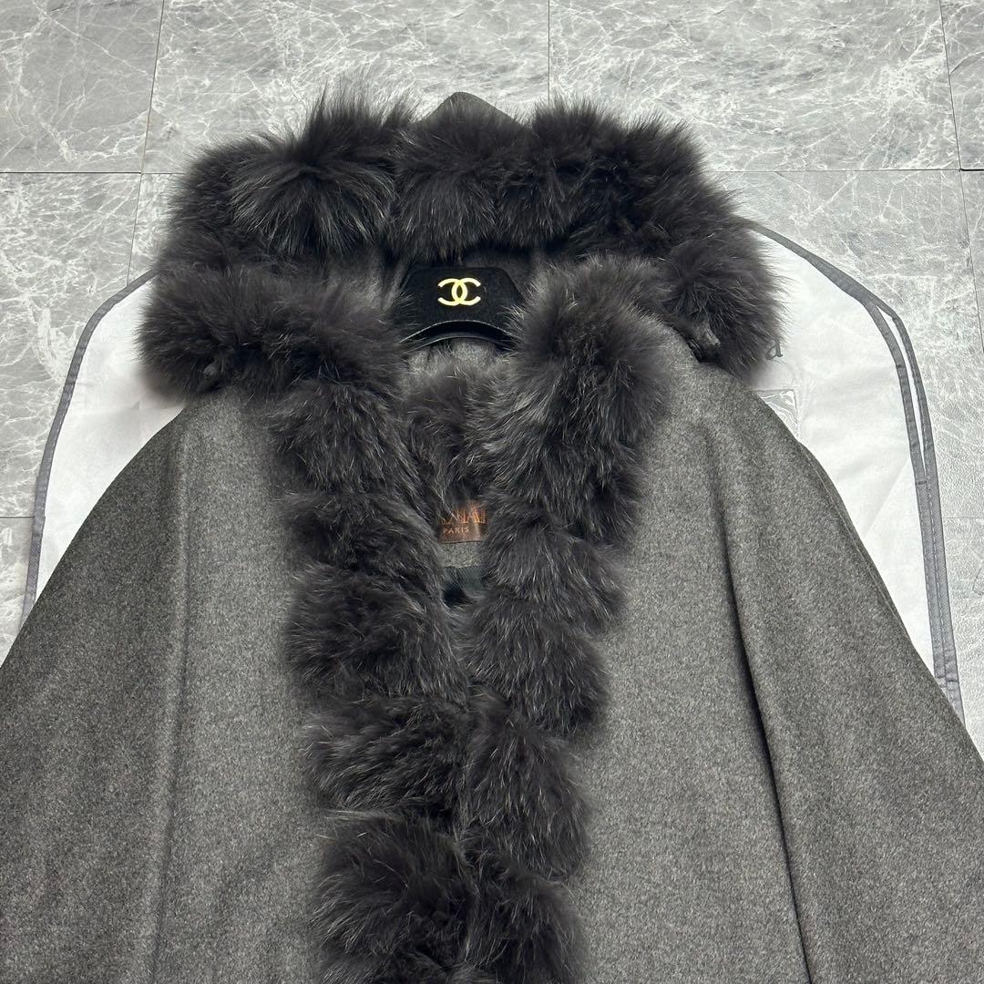 極美品♡カシミヤ　バルマン　3wayケープポンチョ　フォックスファー　グレー