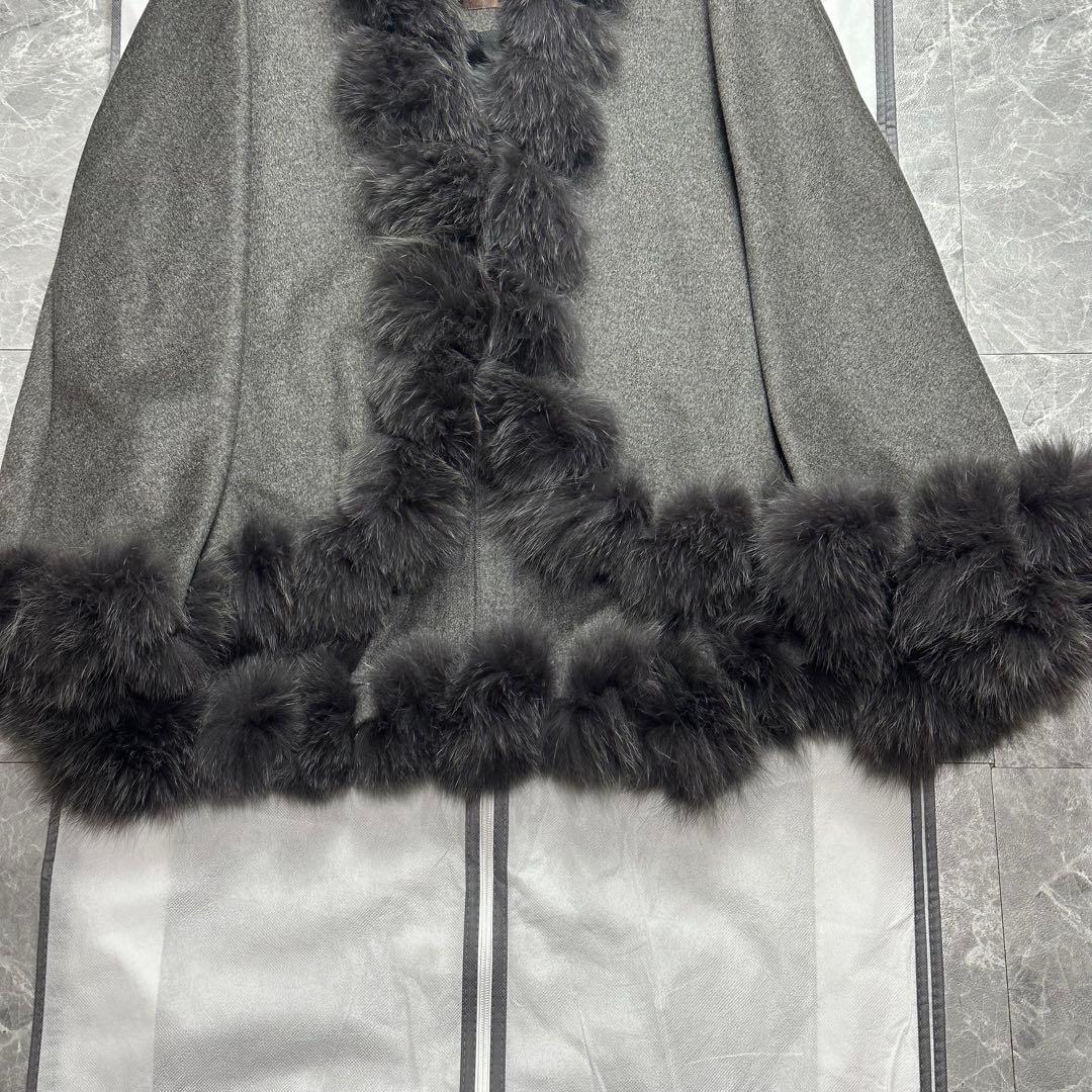 極美品♡カシミヤ　バルマン　3wayケープポンチョ　フォックスファー　グレー