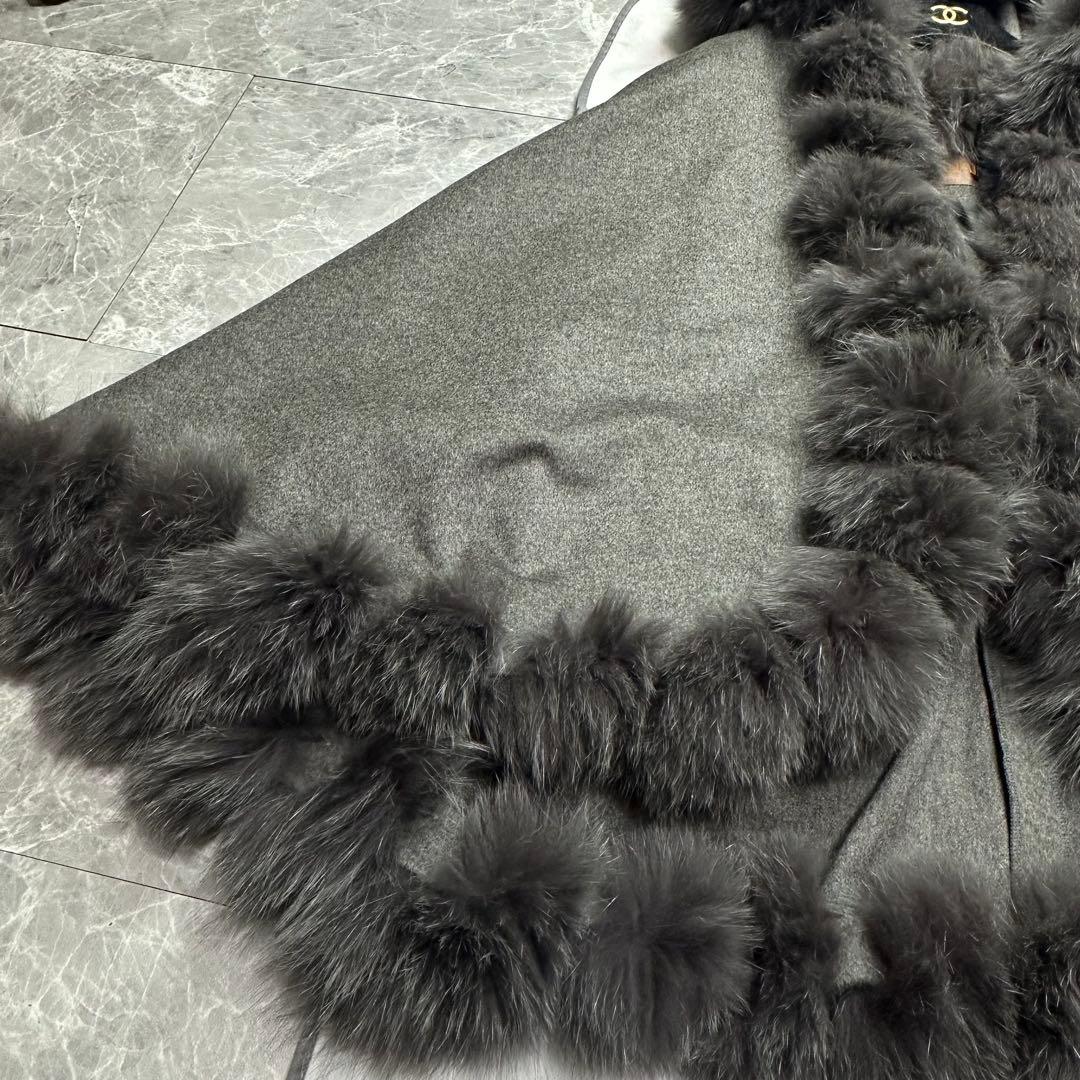 極美品♡カシミヤ　バルマン　3wayケープポンチョ　フォックスファー　グレー