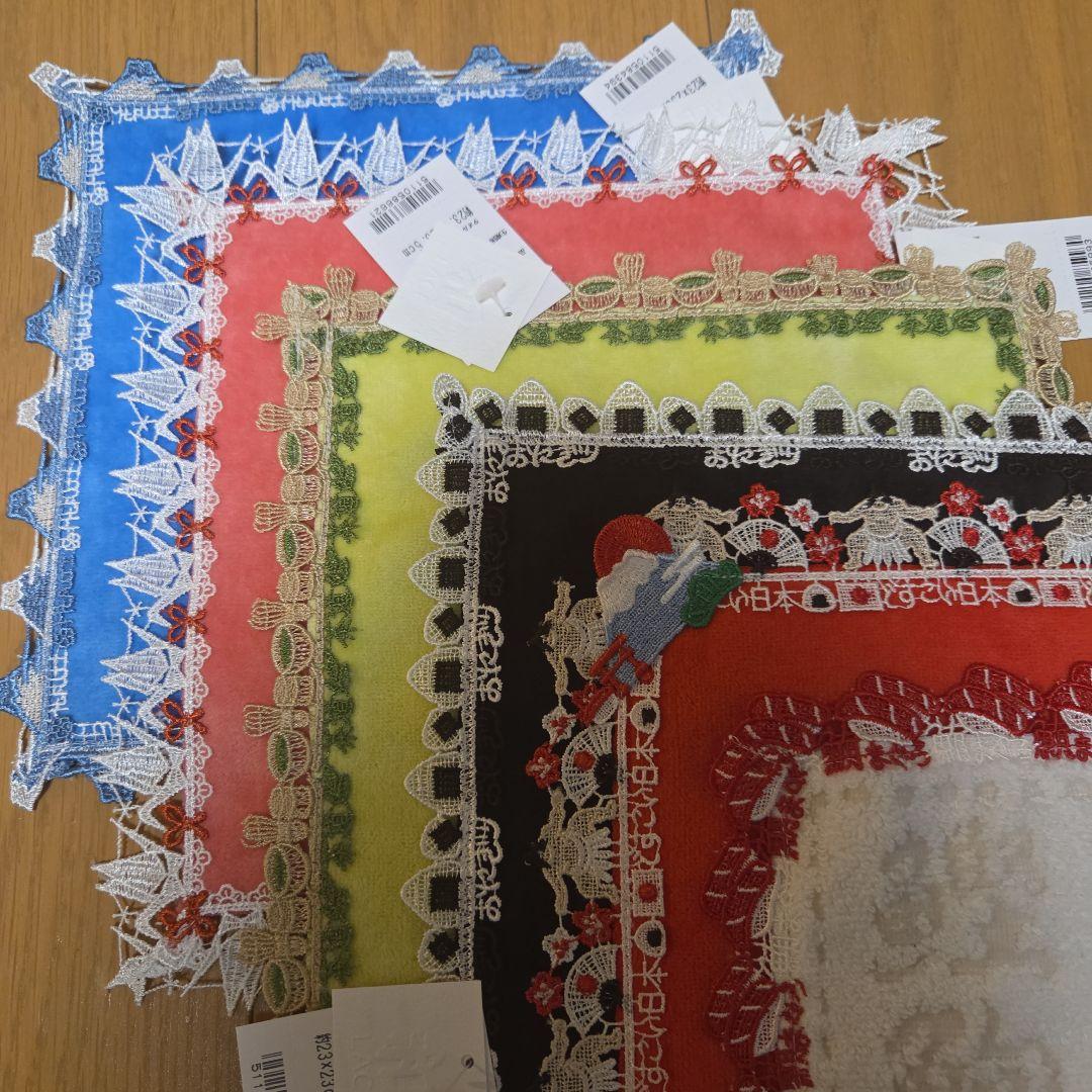 ◎新品◎近沢レース和ハンカチどすこい日本富士山お寿司折鶴おにぎり茶道6枚セット
