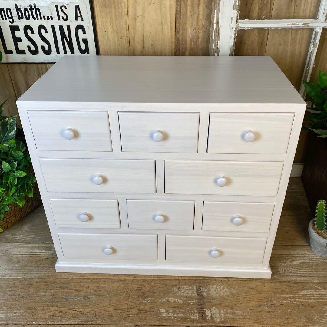 大幅値下げセール中！木製多引き出し桐チェストタンスBホワイト60㎝×53㎝収納