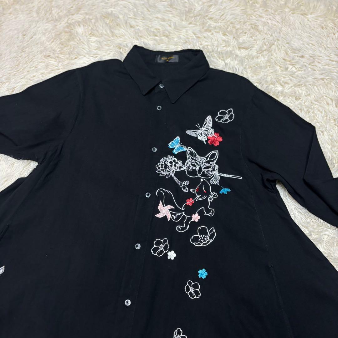 KON-JAKU 華麗なるシャツワンピース　刺繍　和モダン　狐　今昔