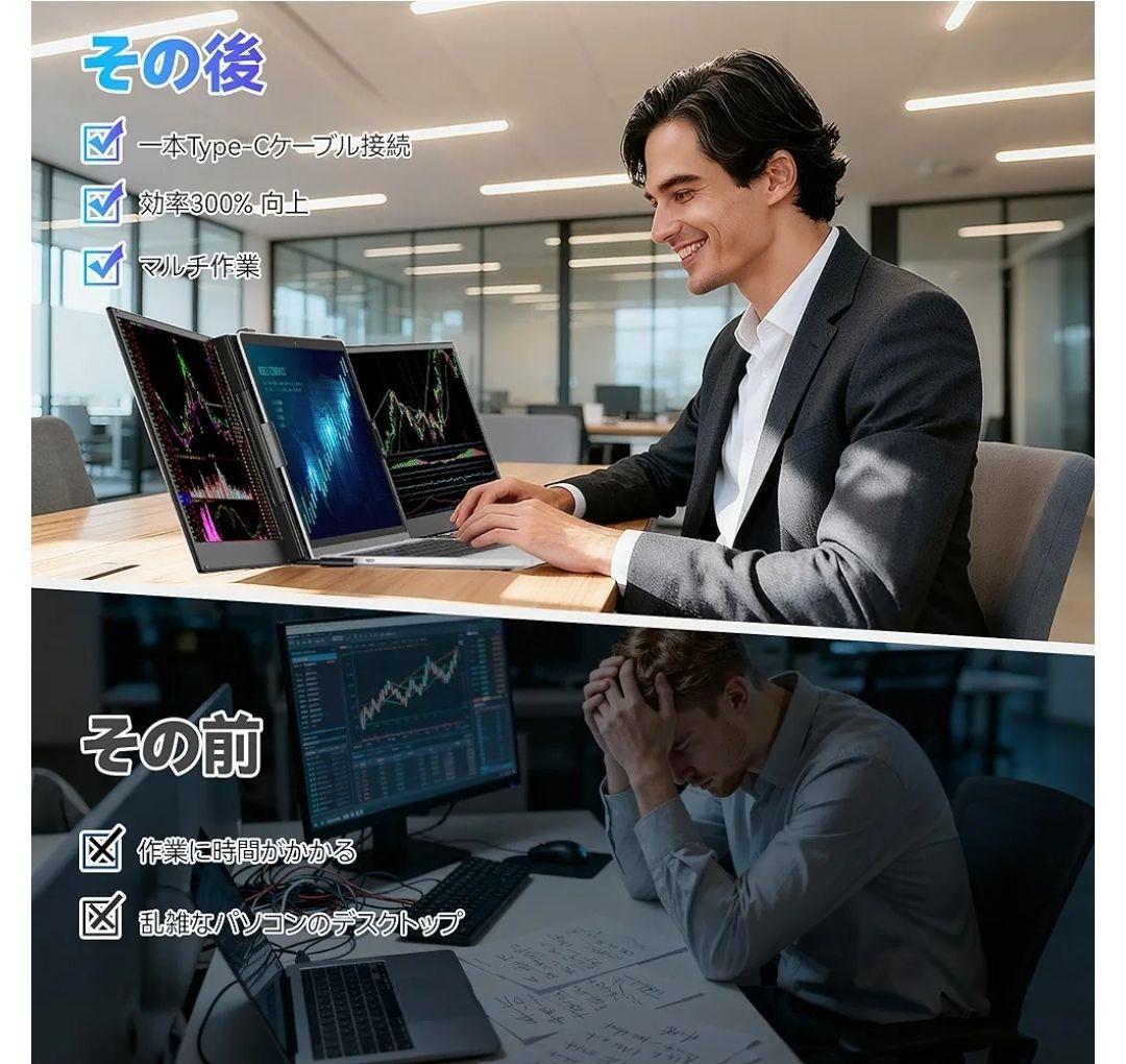 14インチ ディアルモバイルモニター 2画面 ノートパソコン用