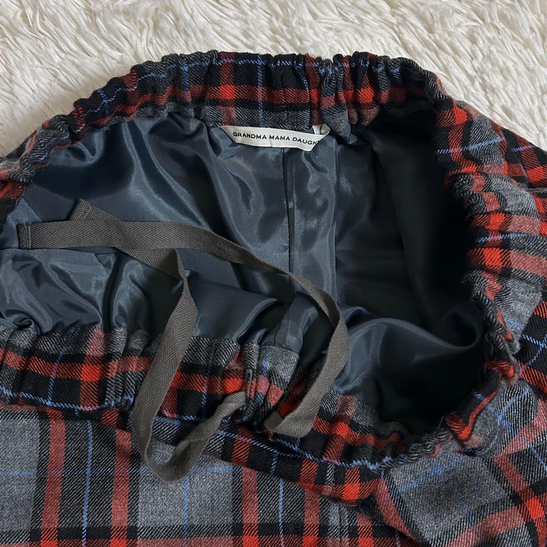 美品✨グランマママドーター チェック セミバルーン サルエル パンツ 赤 グレー