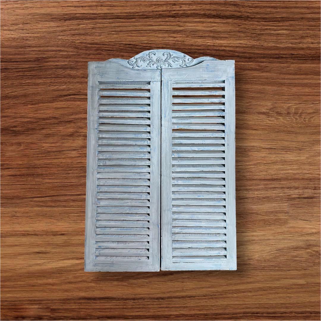 飾り窓 木製 開閉 インテリア小物 グレーブルー