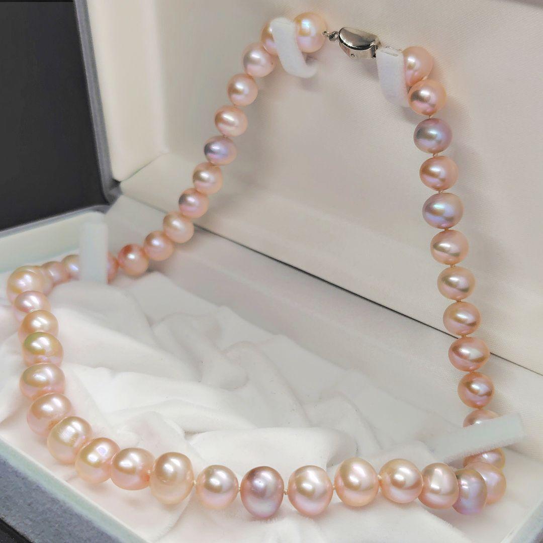 【テリ強】本真珠 パール ネックレス 約10mm シルバー金具 ピンク