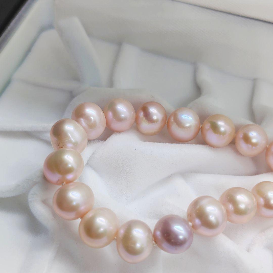 【テリ強】本真珠 パール ネックレス 約10mm シルバー金具 ピンク