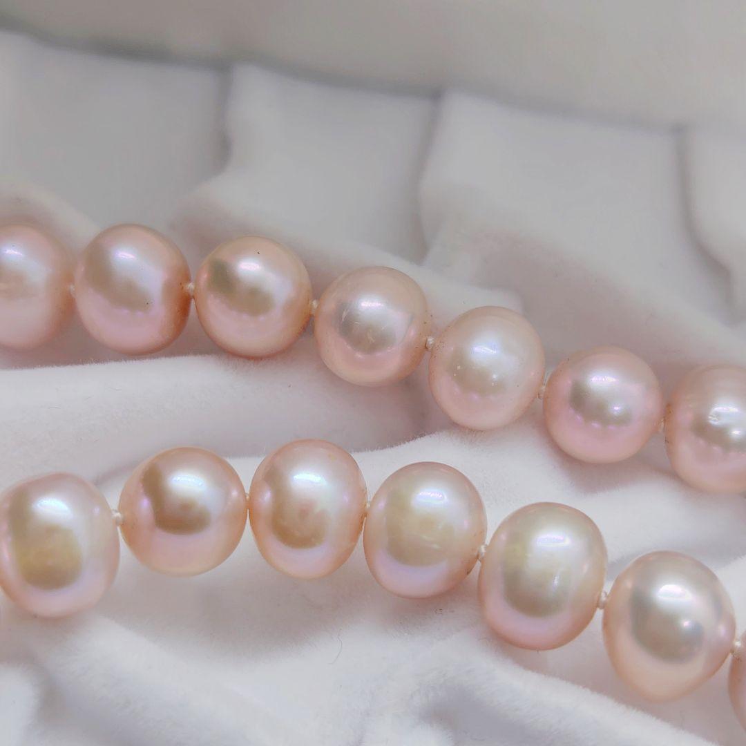 【テリ強】本真珠 パール ネックレス 約10mm シルバー金具 ピンク
