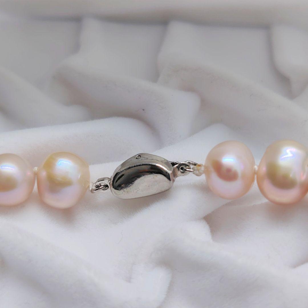 【テリ強】本真珠 パール ネックレス 約10mm シルバー金具 ピンク