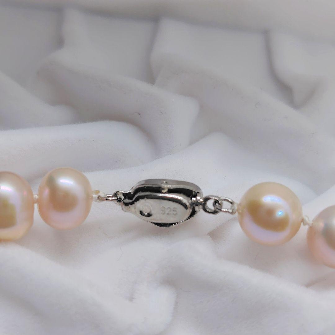 【テリ強】本真珠 パール ネックレス 約10mm シルバー金具 ピンク