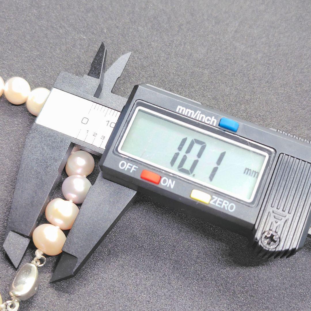 【テリ強】本真珠 パール ネックレス 約10mm シルバー金具 ピンク