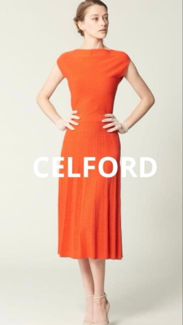 美品CELFORD セルフォード ドット柄ジャガードニットワンピース