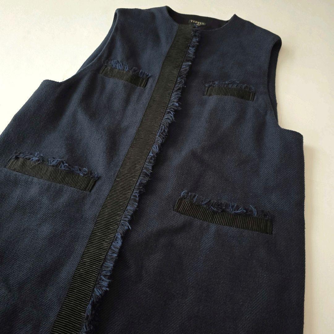 ヴェルメイユパーイエナ ベスト ジレ ツイード 2023 フリンジ