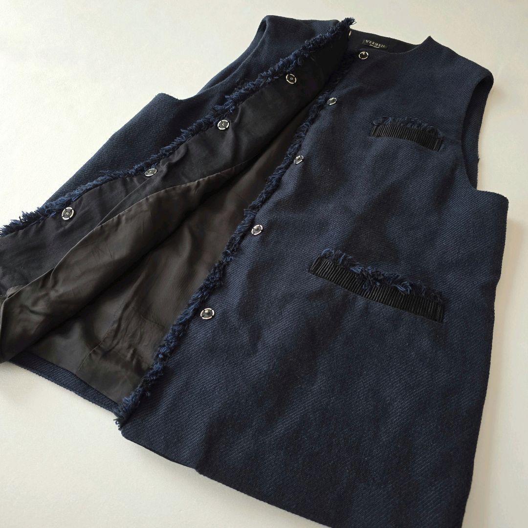 ヴェルメイユパーイエナ ベスト ジレ ツイード 2023 フリンジ