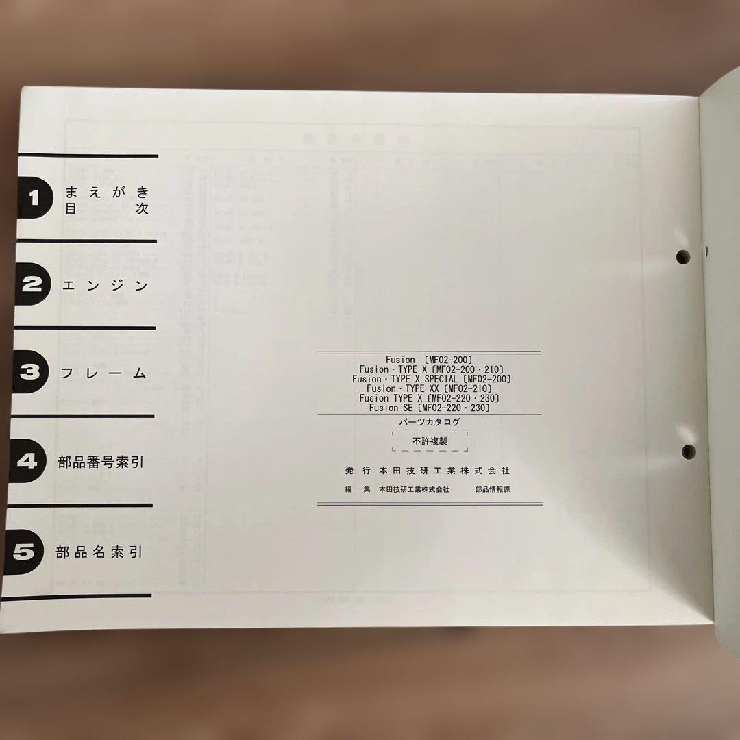HONDA フュージョンサービスマニュアルとパーツリスト