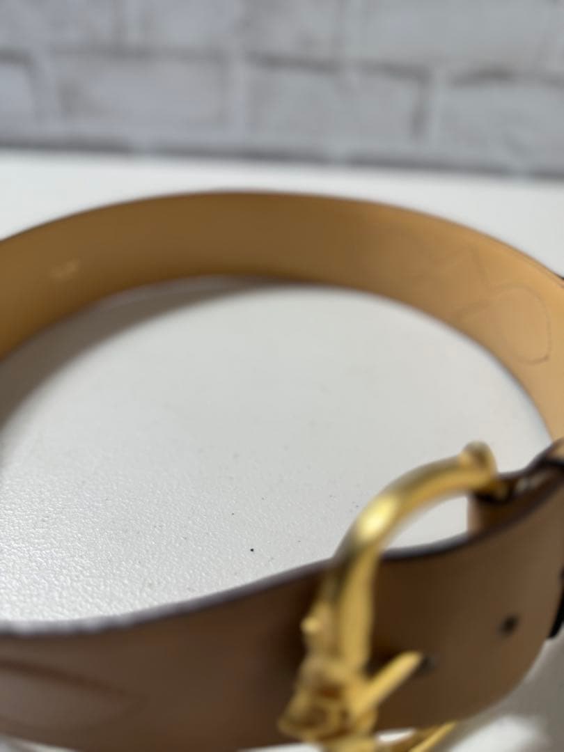 CELINE ベージュ ベルト ゴールドバックル