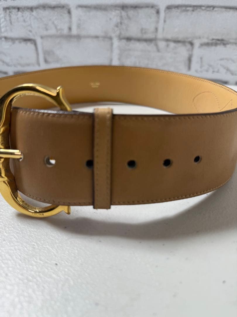 CELINE ベージュ ベルト ゴールドバックル