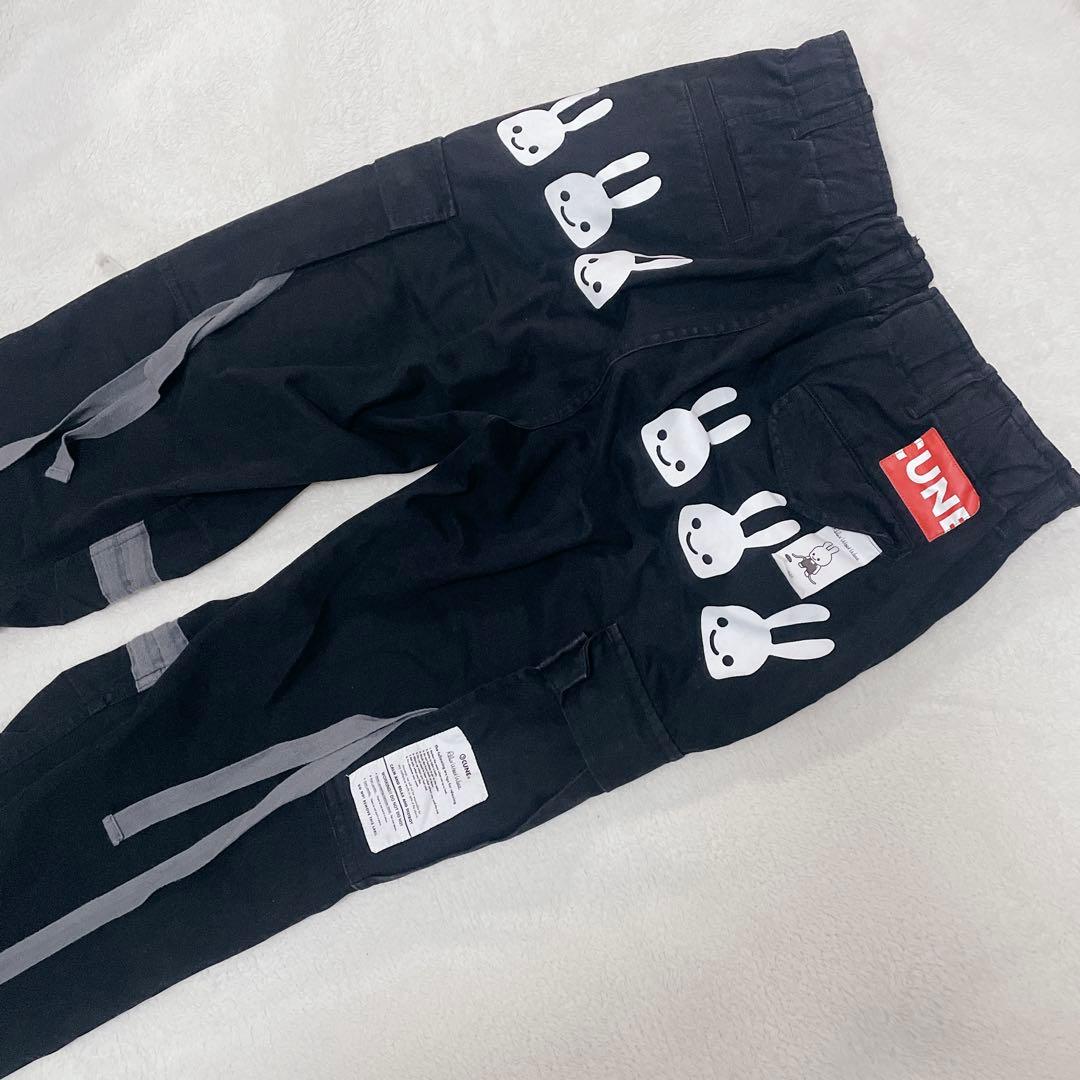 CUNE キューン　カーゴパンツ　ブラック　うさぎ　6連　Rミリタリー風　古着