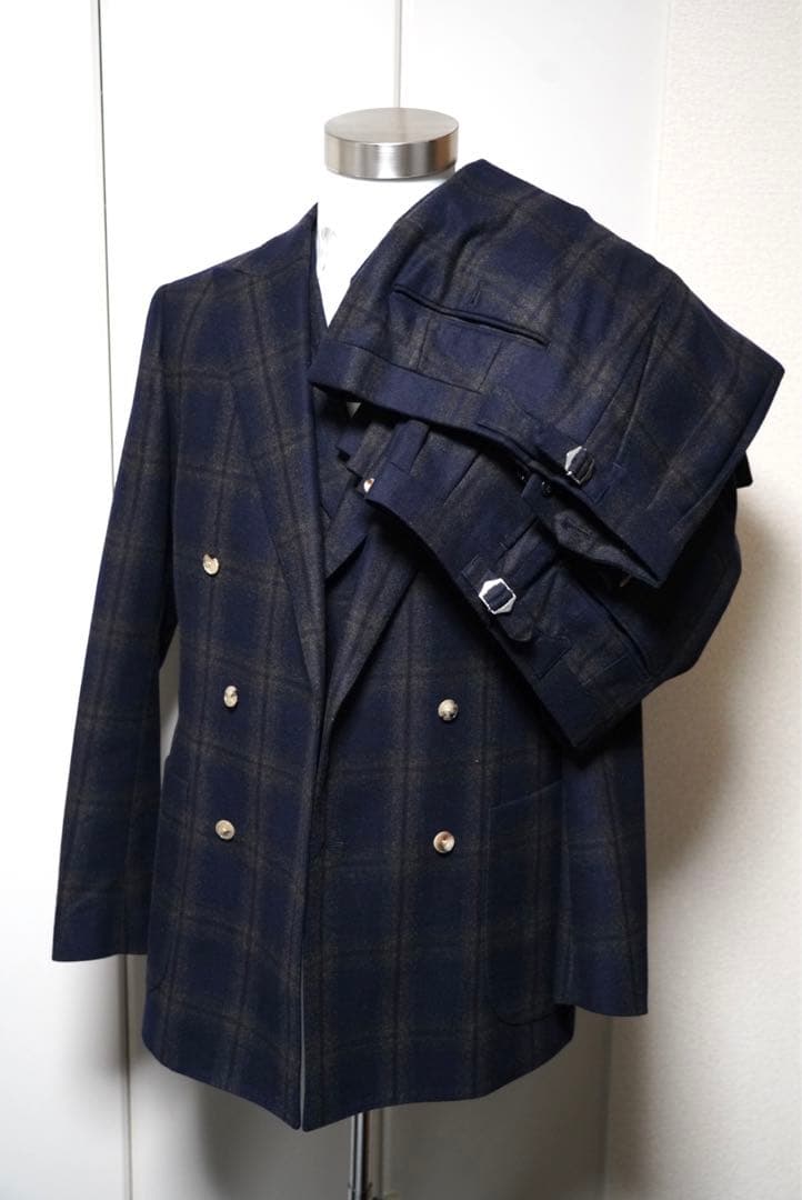 カノニコオンブレチェックネイビースーツ3ピース2パンツスーツ
