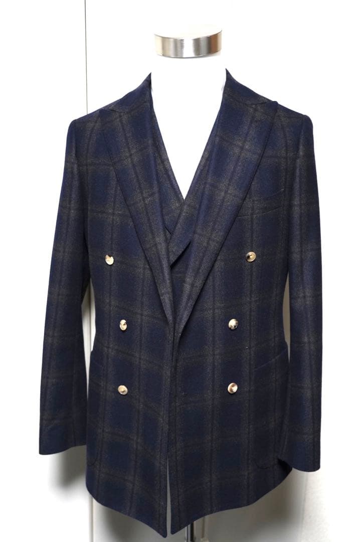 カノニコオンブレチェックネイビースーツ3ピース2パンツスーツ