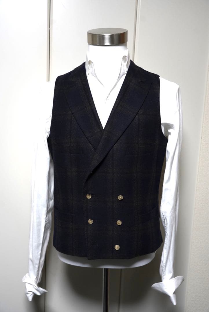 カノニコオンブレチェックネイビースーツ3ピース2パンツスーツ