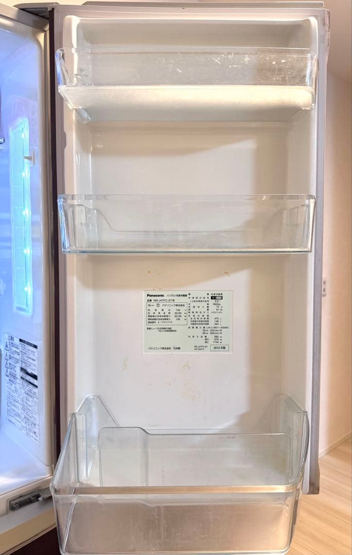 中古 パナソニック 6ドア 冷凍冷蔵庫 470L 木目調ブラウン 2012年製