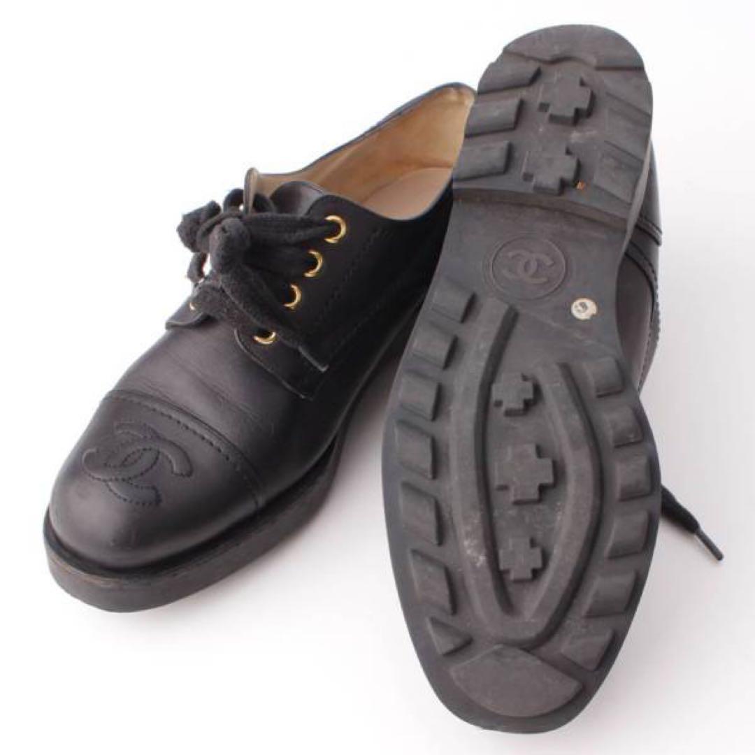 シャネル(Chanel) ココマーク レースアップ シューズ ブラック 38