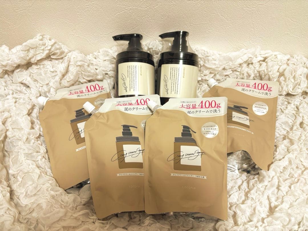 coconeクレイクリームシャンプー ボトル2本、詰め替え用4つ
