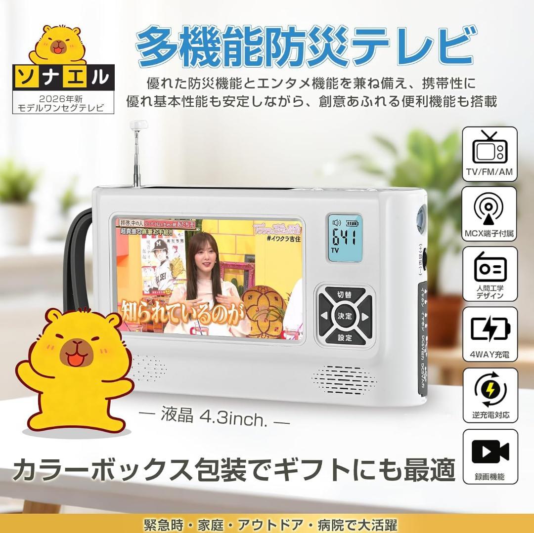 ワンセグテレビ 4.3インチポータブルテレビ 防災テレビ FM/AMラジオ付き