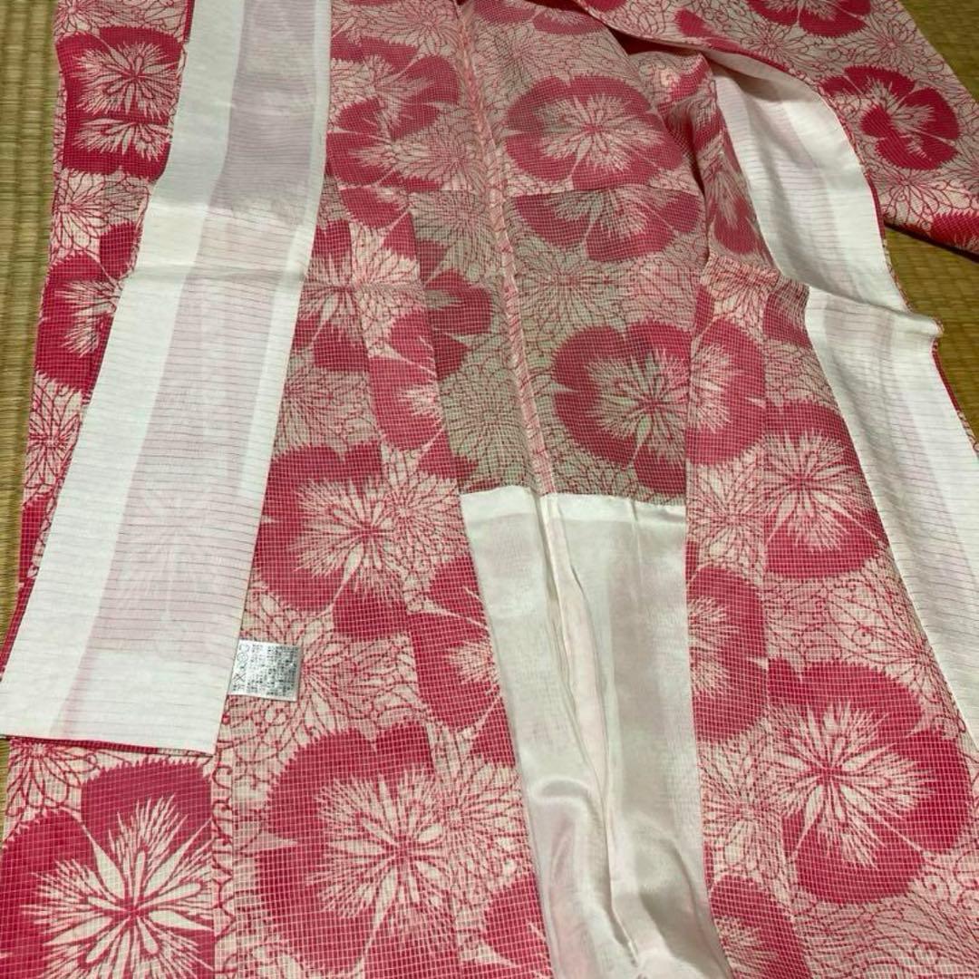 竺仙【未使用】絹紅梅 浴衣「撫子と糸菊」広襟