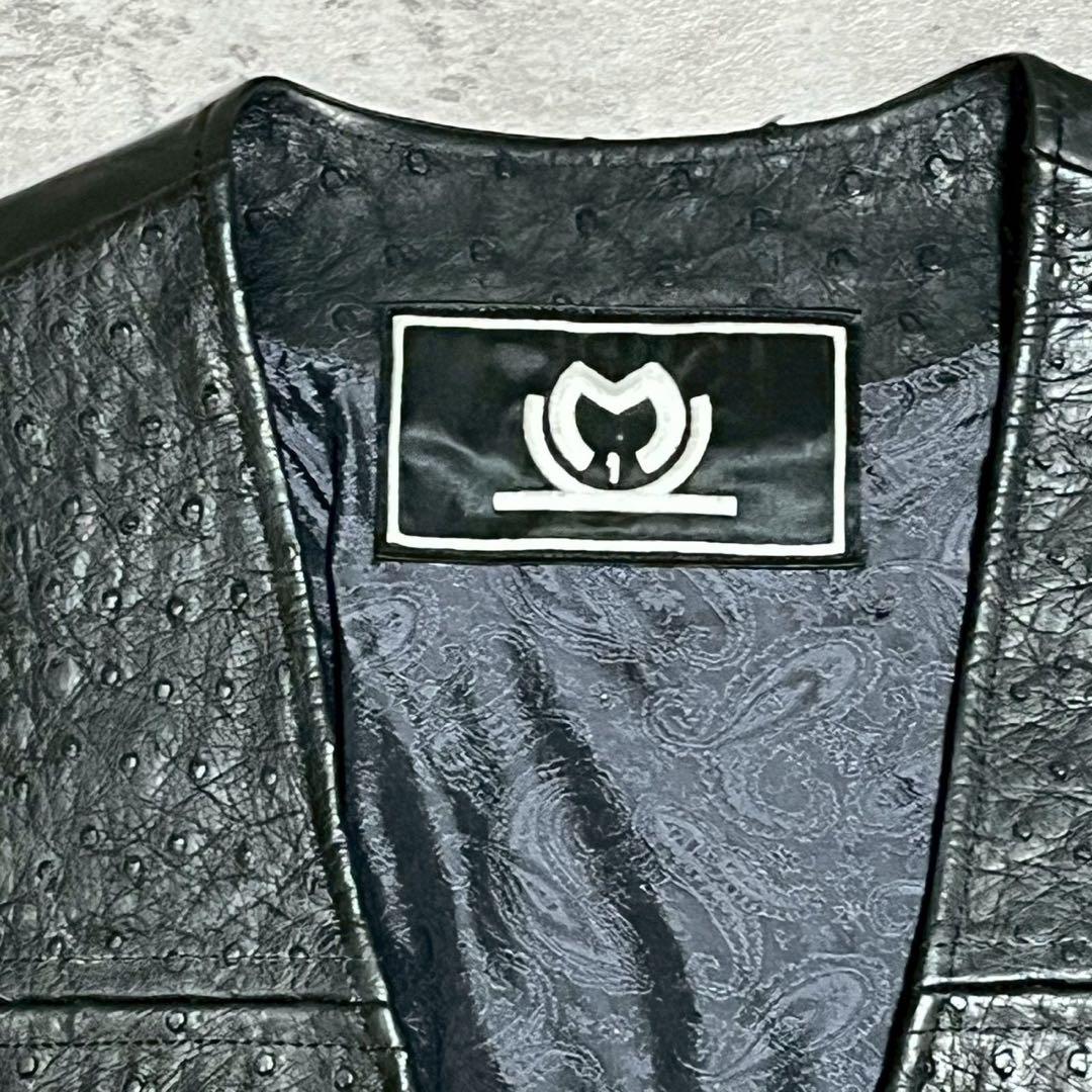 イタリア製 レザー ベスト オーストリッチ 型押し ブラック メンズ