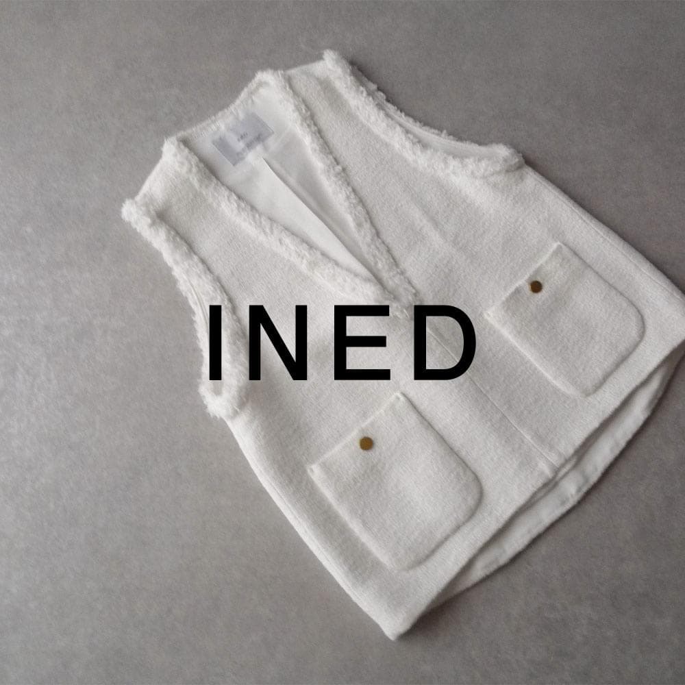 ■専用■美品 INED 4,6万円 インポート素材 ツイードのベスト ジレ 白