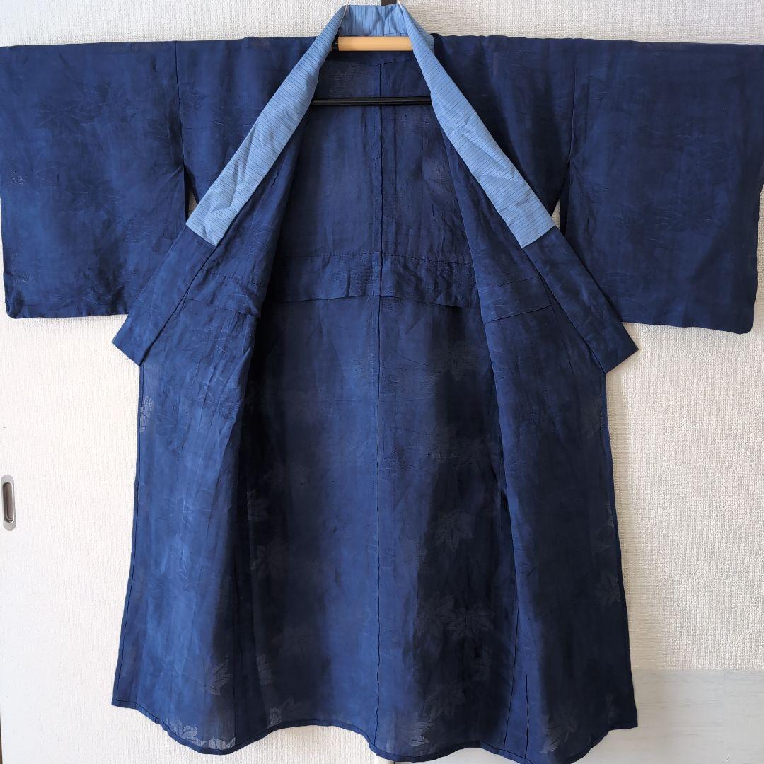 本麻　洗える長襦袢　カラー襦袢　デニムブルー　リサイクル　ka1