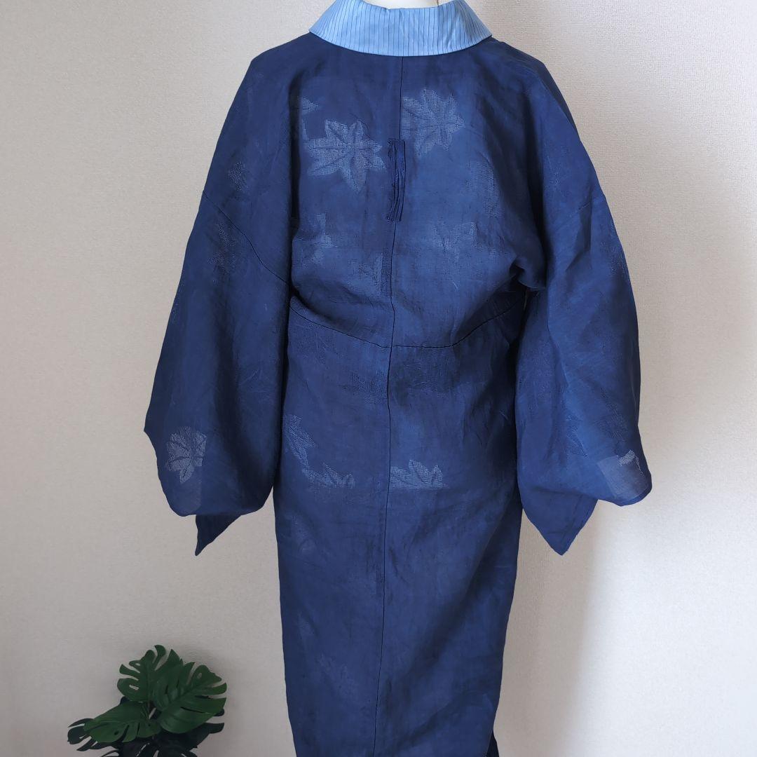 本麻　洗える長襦袢　カラー襦袢　デニムブルー　リサイクル　ka1