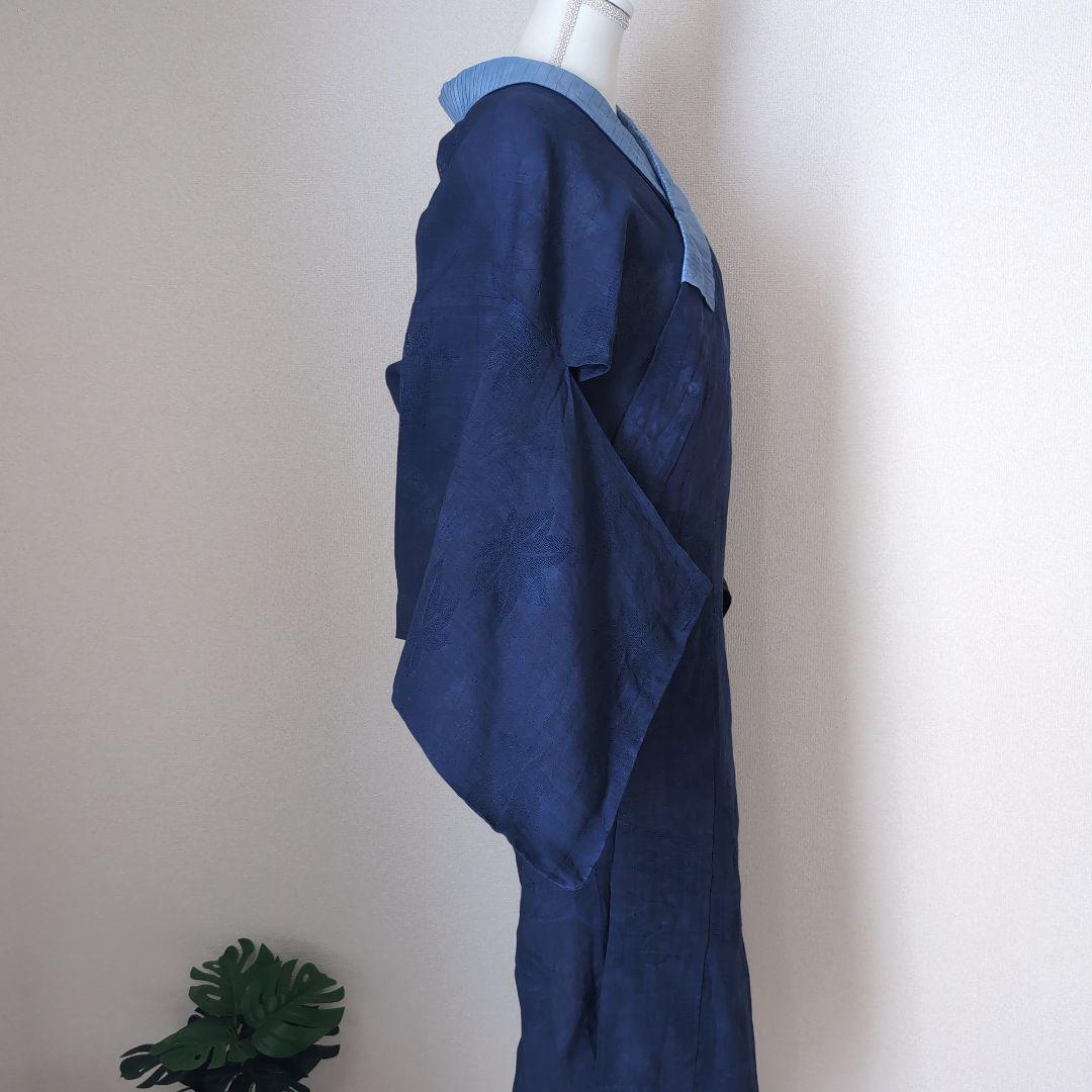 本麻　洗える長襦袢　カラー襦袢　デニムブルー　リサイクル　ka1