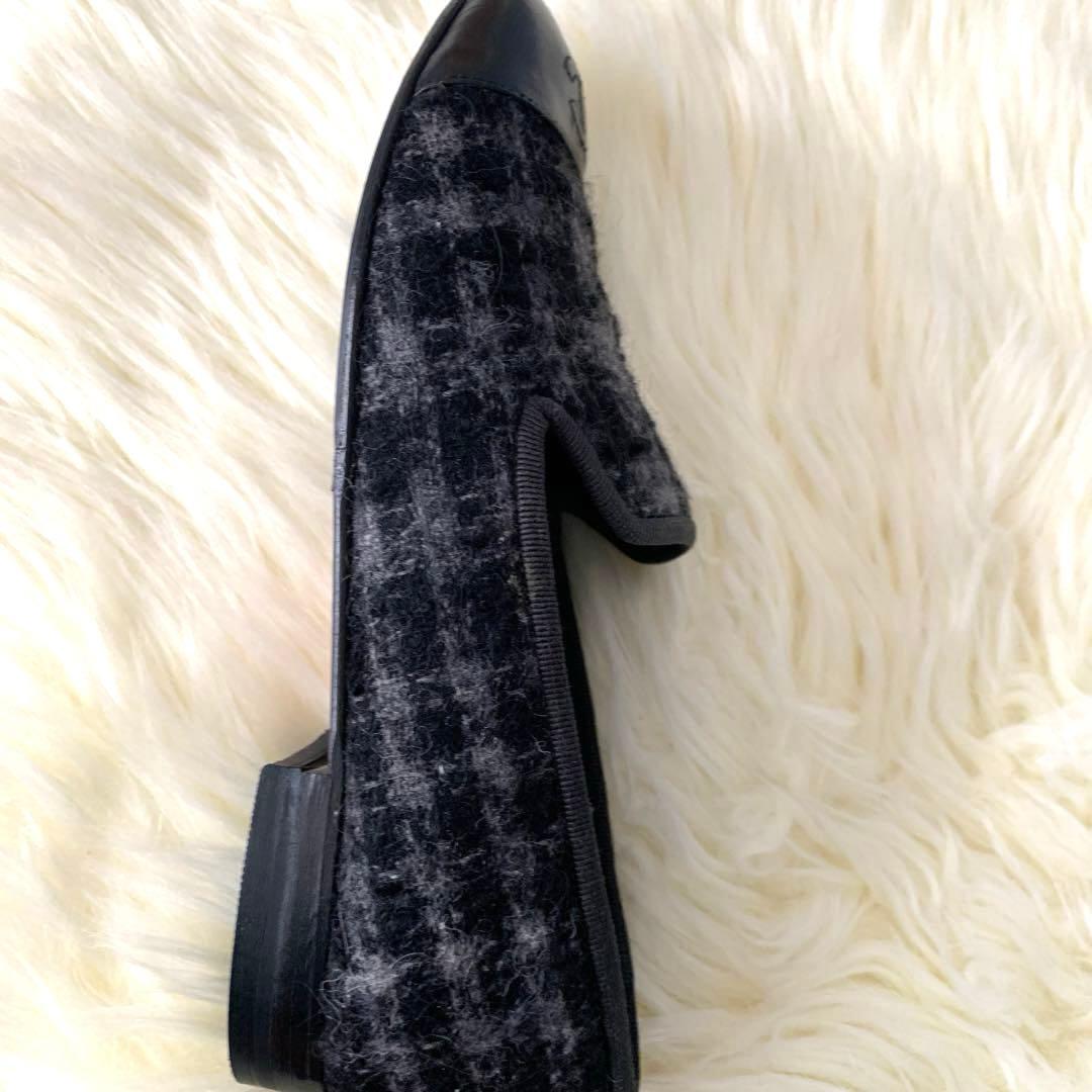 CHANEL チェック柄ツウィードパンプスフラットシューズ351/2 22.5